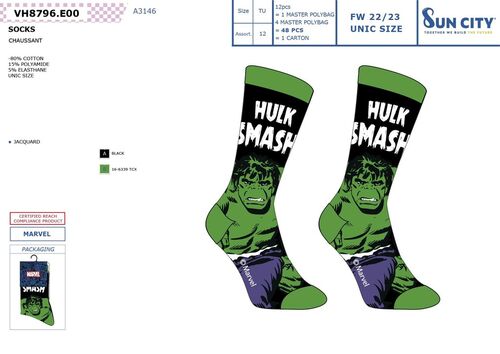 Calcetines adulto/juvenil de Hulk Marvel