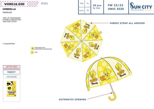 Paraguas automtico transparente de Piolin Tweety Looney Tunes
