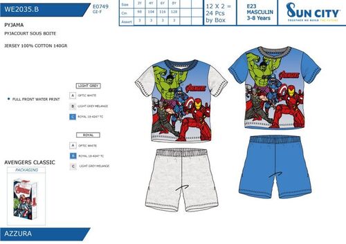 Pijama manga corta algodn en caja de Avengers