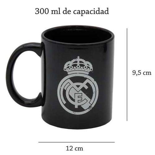 Taza cermica negra 300ml con escudo desgastado blanco en Caja de Real Madrid (1/36)