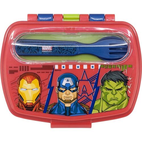Sandwichera rectangular con cubiertos de Avengers