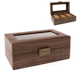 Wood effect leatherette watch box 3 watches