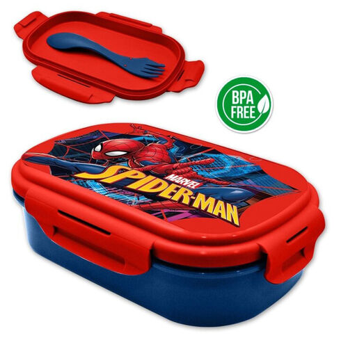 Sandwichera rectangular con cubierto de Spiderman