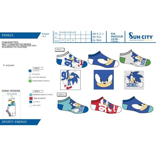 Pack 3 calcetines de tobilleros Sonic