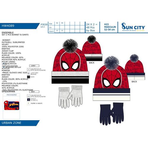 Set gorro y guantes de Spiderman